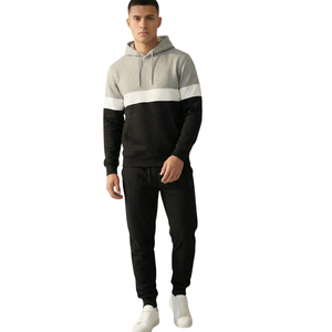 Ensemble de survêtement à capuche pour homme avec pantalon, empiècements contrastants, style streetwear décontracté, tenue de détente, vente en gros, ensembles de vêtements à marque privée - Product Image 1