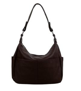 Bolso de Hombro Tipo Hobo de Cuero Genuino para Mujer, Bolso Bandolera con Cierre, Gran Capacidad, Textura Granulada, para Viajes Diarios - Product Image 1
