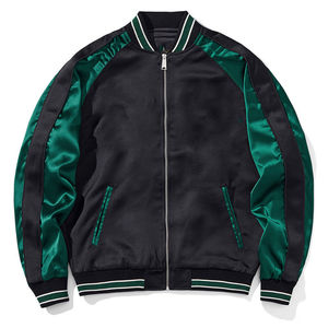 Veste universitaire pour homme, coupe classique, fermeture éclair, doublure en satin, style décontracté, noir, vert, couleur unie, matière polyester - Product Image 3