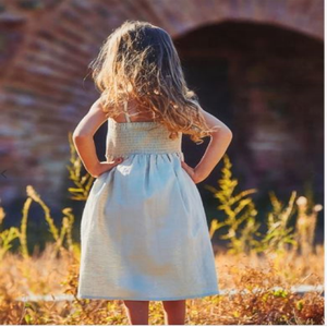 Robe décontractée bleu clair pour enfants, vêtement d'été lumineux, avec boutons, deux poches de avant, fait en coton pur, nouvelle collection 2020 - Product Image 4