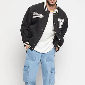 แจ็คเก็ตเบสบอลสไตล์วาร์ซิตี้แบบสตรีทแวร์ ตัวเสื้อทำจากผ้าขนสัตว์ 100% แขนเสื้อหนังคุณภาพสูงแบบสั่งทำพิเศษสำหรับทุกเพศ - Product Image 1