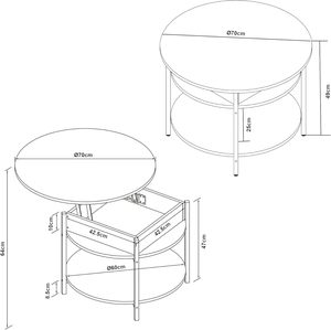 Mesa de Centro Redonda Transformable con Tapa Plegable y Almacenamiento Oculto, Moderna Mesa Elevable con Estructura de Acero y Tablero de Partículas, Estable - Product Image 6