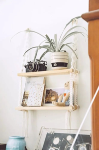 White Wall <b>Shelf</b> With <b>Pine</b> Wood Board Bohemian Macrame Wall Hanging for Home Décor Living Room Foliage Theme Rack <b>Shelf</b> 18X48 in - Product Image 2
