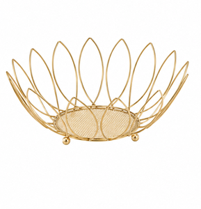 Gold Fruit <b>Basket</b> Metal Fruit Bowl with Wooden Base Wire <b>Storage</b> <b>Basket</b> for Countertop Organizer Factory Wholesale Bulk Supplier - Product Image 5