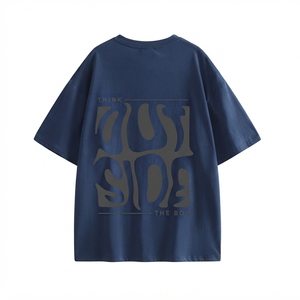 T-shirt imprimé surdimensionné à manches courtes pour homme, col rond, en jersey de coton rose, décontracté - Product Image 2