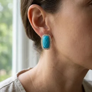 Trendy Punk Style Fashion Jewelry 18k <b>Silver</b> Plated Brass Turquoise Labradorite Tiger Eye's Amazonite Lapis Lazuli Bezel Setting - Product Image 5