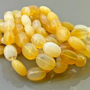 โอปอลไฟธรรมชาติ Chakrcalume ขนาด 14-17 มม. เกรด AA เรียบเนียน สีเหลืองขาว ลูกปัดอัญมณี ความยาว 18 นิ้ว สำหรับทำเครื่องประดับจากอินเดีย - Product Image 5