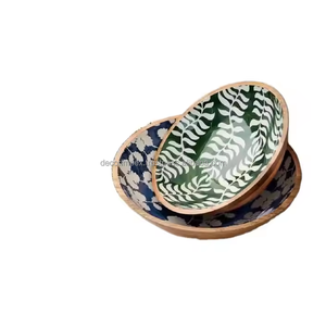 Sticker Enamel Printed Natural Wooden Salad Serving <b>Bowl</b> Custom Made Table Top Wooden <b>Dough</b> <b>Bowl</b> for Home Kitchen Use - Product Image 3