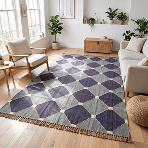 Tapis en chanvre tissé à la main Harlequin Diamond pour salon, collection scandinave moderne et bio pour designers d'intérieur - Product Image 1