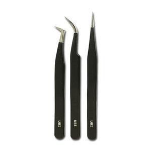 Ensemble de pinces à sourcils professionnelles UBI en acier inoxydable de précision, 3 pièces, pointe inclinée noire, durables, pour extensions de cils en volume 3D/6D - Product Image 1