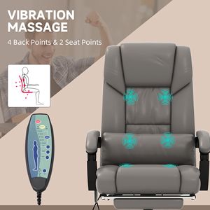 Sedia da Ufficio Direzionale Ergonomica con Schienale Alto in Pelle PU, 6 Punti di Vibrazione, Altezza Regolabile, Telecomando, Grigia - Product Image 4