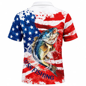 American Flag Bass Fishing Polo <b>Shirt</b> <b>Men</b> Quick Dry UPF 50 Polyester <b>Print</b> Fishing Wear - Product Image 3