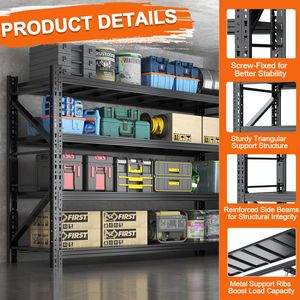 Scaffali Metallici Resistenti da 31,5 Piedi, Unità di Stoccaggio per Garage da 2500 Libbre, Scaffalature Industriali Regolabili a 4 Livelli per Grandi Volumi - Product Image 5