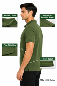 Chemise Formelle Homme Vert Olive à Manches Courtes - Logo sur le Devant - Tissu 100% Coton Tissé - Qualité Export - Primora Global Apparel - Product Image 3