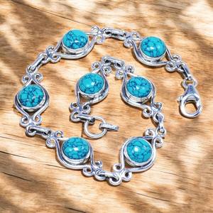 925 Sterling <b>Solid</b> <b>Silver</b> Round Cut Turquoise Gemstone <b>Bracelet</b> Handmade Design Fine Jewelry Wholesale <b>Silver</b> <b>Bracelet</b> For Women - Product Image 2