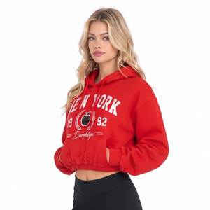Sweat à capuche court imprimé pour femme, pull décontracté à manches longues en molleton de coton pour l'hiver - Product Image 3