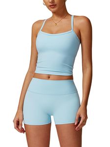 Nuevo conjunto de yoga de moda en color sólido para mujer, diseño personalizado impreso, conjunto de yoga de dos piezas, sujetador deportivo y pantalones cortos. - Product Image 4