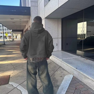 Sudadera con capucha de algodón 100% de alto gramaje estilo urbano con cremallera, logotipo personalizable, múltiples bolsillos y estilo desgastado para la temporada de otoño al por mayor - Product Image 6