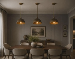 Brass Pendant Light Scalloped Shade Contemporary Ceiling Lamp Indoor Dining Room Decor Modern Interior Lighting - Product Image 2