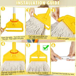 Mop in Cotone Resistente per Uso Commerciale con Manico Lungo e Corda ad Anello per Pulizie Umide - Per Casa, Garage, Ufficio o Officina - Product Image 3