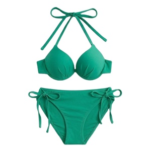 Nouveau Maillot de Bain Deux Pièces OEM Sexy Couleur Unie Halter pour Femme, Tenue de Plage Personnalisée, Col en V Profond - Product Image 1