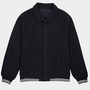 Unisex Black Varsity <b>Jacket</b> Stand Collar Double Breasted Casual Winter Wear <b>Fleece</b> Windproof <b>Thick</b> Streetwear Regular Fit - Product Image 1