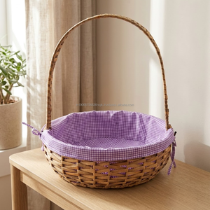 Hand Woven Cane Wicker Kitchen <b>Gift</b> <b>Hamper</b> <b>Basket</b> with Red Gingham Lining Eco-Friendly Multifunction Storage 10x12x4 Inch - Product Image 2