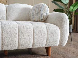 Juego de Sofás de Madera de Teca Sólida de Lujo, Sofá Curvo Moderno en Color Crema Bouclé de 3, 2 y 1 Plazas, Mesa de Centro, Muebles de Sala de Estar Estilo Japandi para Villa - Product Image 5