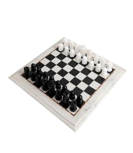 Table d'échecs en marbre avec pièces | Plateau d'échecs en marbre blanc | Plateau de jeu d'échecs pour la maison | Plateau de table fait main - Product Image 1