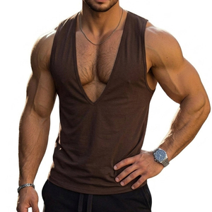 Camiseta sin mangas con cuello en V profundo para hombre, al por mayor, OEM, con bordado personalizado, ajustada, estilo urbano, informal, para hombre - Product Image 3