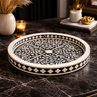 Plateau décoratif rond en os incrusté, fait main, élégant, pour la décoration de la maison, table basse, salon