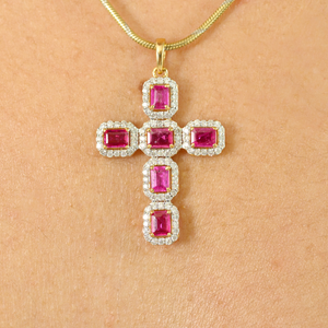 14K <b>Solid</b> Rose <b>Gold</b> Marquise Cut Ruby Cross Charm <b>Pendant</b> - Product Image 1