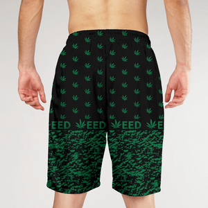 <b>Men's</b> Quick Dry Board Shorts Green Black Leaf Pattern Drawstring Waist Casual Swim <b>Trunks</b> Short Length Polyester Fabric - Product Image 4