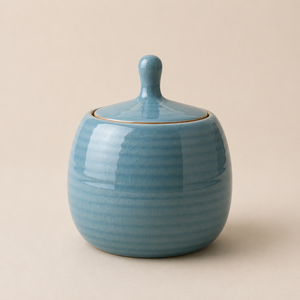 Glossy Blue <b>Storage</b> Jar Curved Silhouette Airtight Lid Crackle Finish Premium <b>Kitchen</b> Countertop Organizer Luxury <b>Storage</b> - Product Image 1