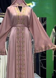 Abaya d'été tendance, style Dubaï, ornée de perles et de sequins, à manches longues, traditionnelle musulmane, faite à la main, pour mariage, respirante, col en V pour femme - Product Image 2