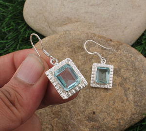 Topaze bleue naturelle en forme de goutte, argent sterling 925, pour femmes, bijoux de luxe en forme de goutte d'eau, pierre de naissance de novembre, cadeau - Product Image 2