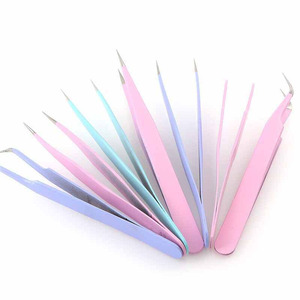 Nouvelles pinces à cils et sourcils en acier inoxydable violet, droites et courbées, outil de maquillage professionnel durable - Product Image 2