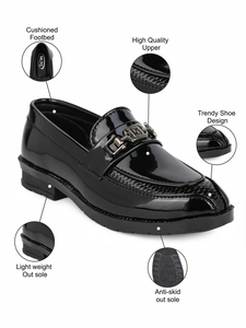Obsidian Black Patent Leather Elite Chain Loafers for Boys Premium Formal Party Wear Slip on Comfortable <b>Soft</b> Cushioned - Product Image 2