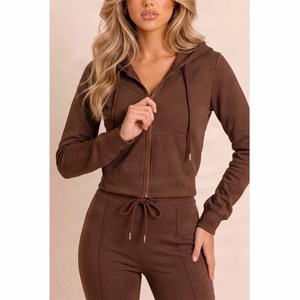 Conjunto Deportivo de 2 Piezas para Mujer, Sudadera con Capucha y Cierre Frontal, Pantalones Deportivos Anchos, Color Sólido Informal, Tejido de Algodón y Spandex de Longitud Completa - Product Image 6