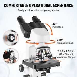 Microscopio Composto da Laboratorio Binoculare con Ingrandimento 40X-2500X, Illuminazione LED, Meccanismo a Due Strati, Obiettivo 100x e Oculare 10x - Product Image 4