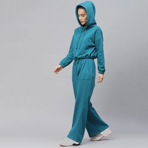 New Arrival Women's Fashion Tracksuit <b>Cropped</b> Hoodie and <b>Jogger</b> Sweatpants Set for Daily Wear 100% Cotton Anti-Pilling - Product Image 3