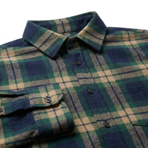 Chemise décontractée à manches longues pour homme, en flanelle à carreaux 100% coton brossé, col rabattu, boutonnée - Product Image 4