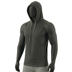 HYPEN SPORTS Men 100% Cotton Anti-Pilling Vintage Knitted Hooded Tank Top Custom Vest Fitness Gym Wear Breathable <b>Back</b> Front - Product Image 3