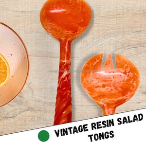 Juego de Cubiertos de Resina Ecológicos Hechos a Mano de 2 Piezas con Patrón en Espiral, Cuchara y Tenedor Naranja para Servir Ensaladas, Utensilios para la Mesa del Comedor - Product Image 5