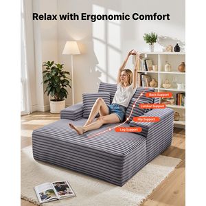 Chaise longue moderna da interno senza struttura da 48 pollici, poltrona da lettura oversize con cuscini decorativi e braccioli imbottiti, design New Age - Product Image 2