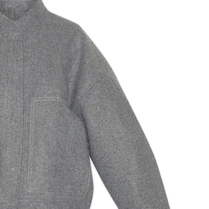 Chaqueta Bomber Gris con Aspecto de Lana, Corte Regular, Prenda Exterior de Lana Sintética, Líneas Limpias, Silueta Larga, Ropa Urbana para el Día a Día - Product Image 4