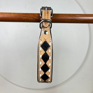 2025 nouveau motif à carreaux usiné à la main en cuir véritable collier de chien conception en gros personnalisé réglable Durable colliers pour animaux de compagnie - Product Image 3