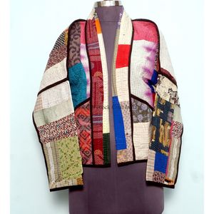 Veste Kantha en coton 100% de créateur, tricotée, multicolore, style ethnique, broderie artisanale, vintage, unique en son genre, vente en gros - Product Image 3