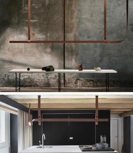 Suspension de plafond décorative moderne minimaliste en forme de ceinture en cuir avec abat-jour en verre à intensité variable Art Déco pour restaurant et salon - Product Image 4