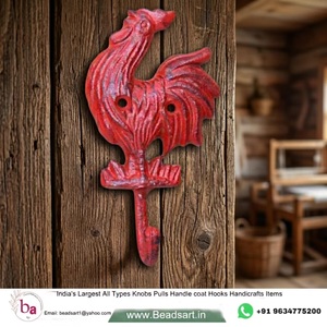 Patère murale Red Rooster en métal, design animal, style rustique, crochet simple pour vêtements, porte-manteau décoratif fait main - Product Image 1